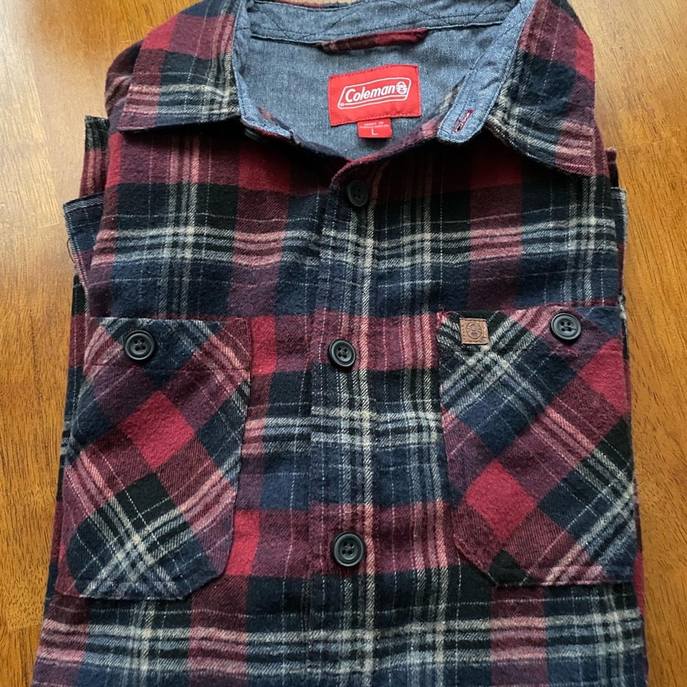 Coleman Men's Burgundy and Navy Plaid Shirt